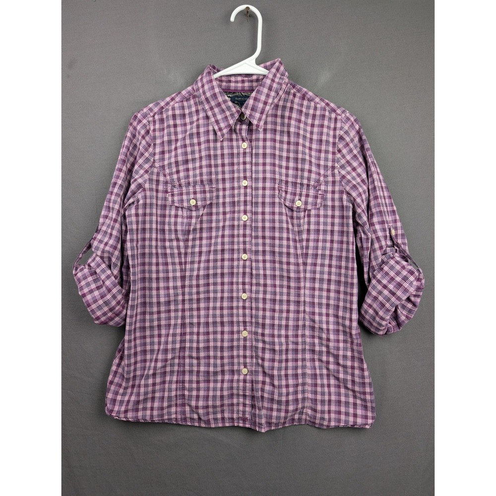 Tommy‎ Hilfiger Womens Purple Plaid Roll Tab Sleeve Button Down Shirt Size M